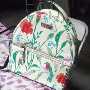 kate spade White Floral Mini Backpack with Green Leaves & Red Accents